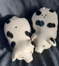 Quail pottery Salt and Pepper pigs - spotty, black and cream with bungs