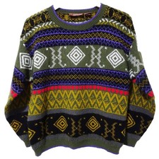 S Vtg Mid 90s AOP Striped Boxy Oversized Fuzzy Grunge Skate Punk Rock Sweater