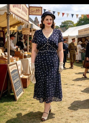 Vintage 1930s 1940s - style, navy