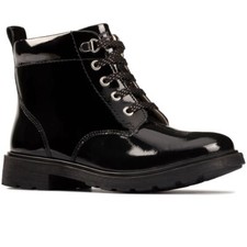 Clarks Girls ASTROL LACE Black Patent Leather Ankle Boots