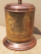 Vintage Old Antique Metal Copper brass tea pot caddy Teatime right anytime 