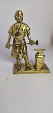  Blacksmith  Figure,Vintage old Antique Solid Brass  Display 7.5" anvil Hammer