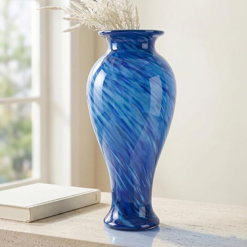 Tall blue glass vase - tall,