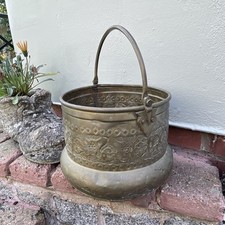 Antique Vintage Handmade Embossed Hammered Brass Planter Plant Pot