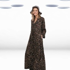 Ex Jd Williams Women's Long Sleeve Maxi Dress in Black Leopard Print