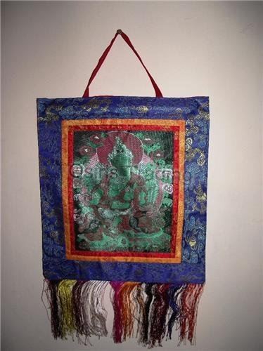 Green tara brocade thangka - green,