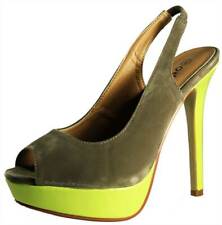 Womens Soft suede slingback neon pink yellow peeptoe high heel shoes