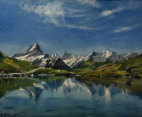 Original watercolor alpine - original,