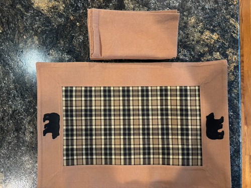 Black bear plaid - black,