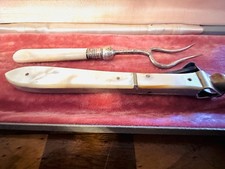 Vintage Mother of Pearl Cigar Cutter & Pick Set Ornate Metal Handles Boxed