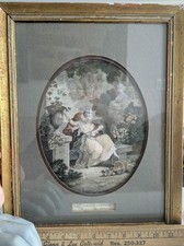 Hand Colored Etching Risque Rococo Couple in Love Framed Engraving 19th Century