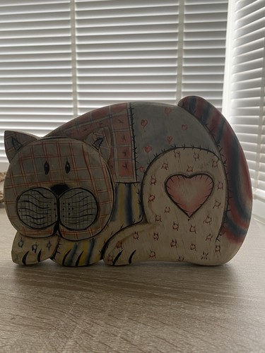 Wooden patchwork cat ornament - patchwork,