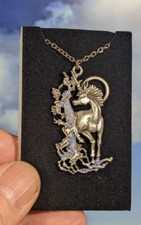 Vintage Pewter JJ Jonette Jewellery Unicorn 46mm Pendant, 46cm chain, in Box