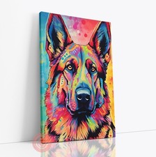 Cute German Shepherd Pet Vibrant Colorful Canvas Wall Pop Art Decor Framed Print