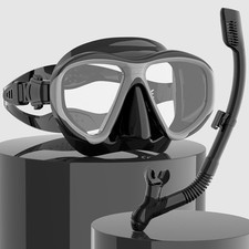 Findway Snorkel Set Adult,Dry Snorkel and Mask, Anti-UV Tempered - Black/Grey