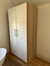 IKEA pax Double Wardrobe + Doors. 100x60x201cm Oak/White. Brass Handles, 2 Rails
