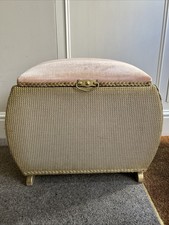 Vintage  Gold Lloyd Loom Style Laundry Box Vanity Stool Pink Fabric Seat