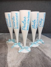 Personalised White Champagne Prosecco Flutes Wedding Bridesmaid Birthday Plastic