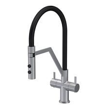 Nuie Ravi Mono Dual Lever Brushed Nickel Kitchen Tap & Rinser Round Modern