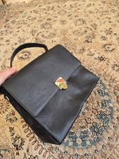 Vintage Hobbs Navy Blue Handbag Goats Leather and Suede Gold Silver Buckle VGC