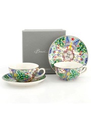 Baci Milano Cosy Xmas Silver Tone Gilded Four Piece Cup and Saucer Set 