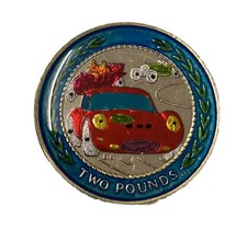Enamelled & Hand Painted UK £2 Pound Coin Isle Man Vintage Cars Only 1 Ever Made