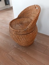 Vintage Laundry Clothes Basket Woven Rattan Ali Baba Snake Charmer. Mini Seat.