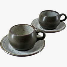 Purbeck Pottery Cup And Saucer Set Speckled Stoneware Bournemouth England