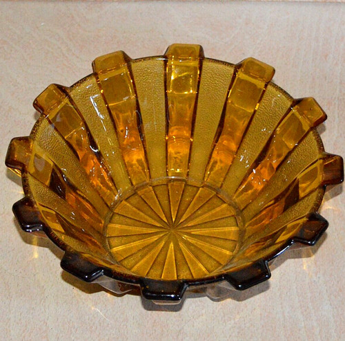 Amber pressed glass bowl - amber,