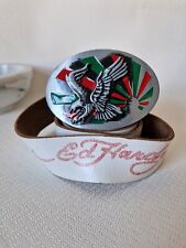 Ed Hardy Men's Vintage Leather Belt 48" White Hunting Eagle Metal Buckle Retro 