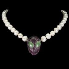 925 Sterling Silver Necklace Ruby Zoisite Spiderman Carvings 32x23mm Gemstone