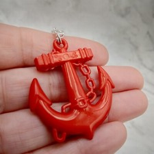 Large Anchor Necklace Red coastal Nautical Beach fancy dress unisex jewellery UK