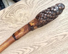 Antique Large Bamboo Walking Stick, Shillelagh. Root Ball Top, Horn Ferrule. 44”