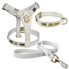 STAFFORDSHIRE BULL TERRIER DOG HARNESS* COLLAR & LEATHER LEAD SET BRASS FITTINGS
