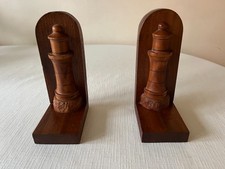 Vintage relief wooden lighthouse bookends