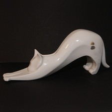 Vintage Royal Dux Bohemia Large Stretching White Cat 24501 Design Koruka Signed