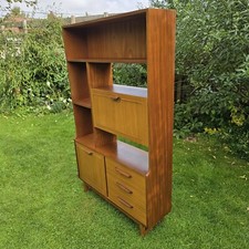 Antique Vintage Teak Veneer Bookcase Desk. Mid Century.  Room Divider Shelves