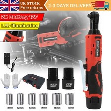 12V 3/8'' 100Nm Electric Cordless Ratchet Wrench 90 Right Angle & 2 Battery Set