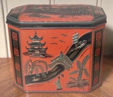 Vintage oriental tea caddy Tin
