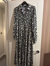 Blue Vanilla Blue White Floral Smock Long Sleeve Midi Dress Size Medium 14 16