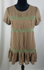Kate Moss TOPSHOP women 4 brown lace peasant boho short sleeve blouse