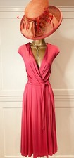 Phase Eight UK 16 Coral Pink Stretchy Jersey Mock Wrap Sleeveless Summer Dress