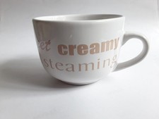 Large White Hot Chocolate Mug With Gold Describing Words. New. Great Gift.