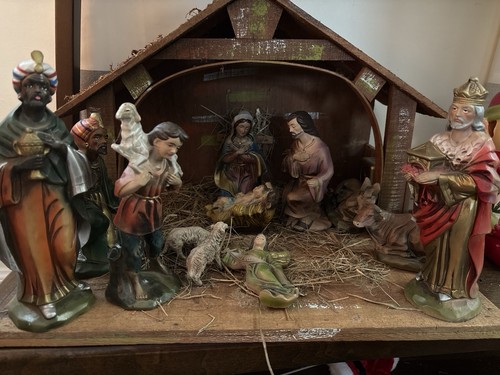 Vintage nativity set large - vintage,