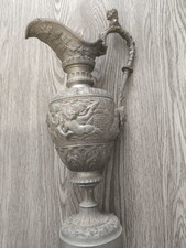 Vintage Decorative Pewter Ewer / Jug With Classical Cherub Relief - Metal