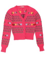 ZARA Womens Crop Cardigan Sweater UK 10 Small Pink Floral Cotton BX02