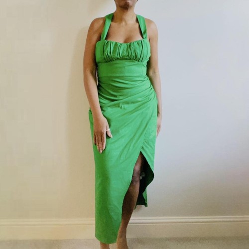 Zara green draped midi dress - green,
