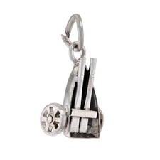 Boat Trailer Charm - Sterling Silver Row Boat w/ Paddles Fishing Hobby Pendant