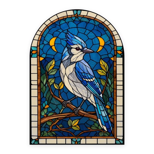 Blue jay bird arch - bird, stained