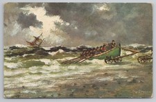 life boat launch artist ship wreck Maritime Postcard